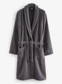 Gris de charbon de bois - Peignoir en tissu éponge et coton