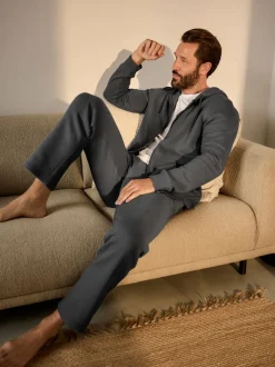 Gris de charbon de bois - Jogging ouvert lourd à dos brosse