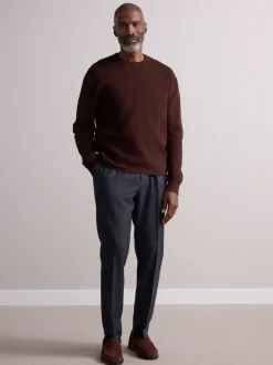 Gris de charbon de bois - Pantalon élégant riche en laine texturé avec pattes d'ajustement sur les côtés