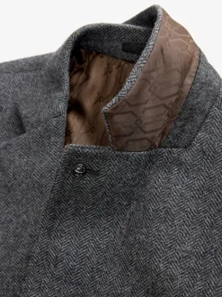 Gris de charbon de bois - Ajustement régulier - Blazer à chevrons riche en laine