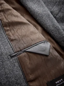 Gris de charbon de bois - Ajustement régulier - Blazer à chevrons riche en laine