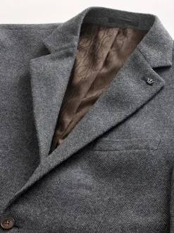 Gris de charbon de bois - Ajustement régulier - Blazer à chevrons riche en laine