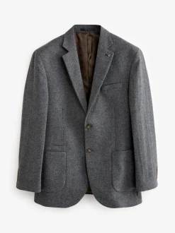 Gris de charbon de bois - Ajustement régulier - Blazer à chevrons riche en laine