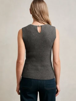 Gris de charbon de bois - Débardeur Reiss Nina en maille de laine Mélange à bordure en collier
