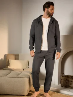 Gris de charbon de bois - Jogging ouvert lourd à dos brosse