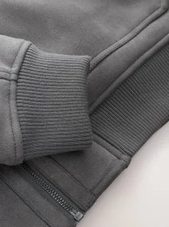 Gris de charbon de bois - Veste imitation daim doublure aspect peau de mouton