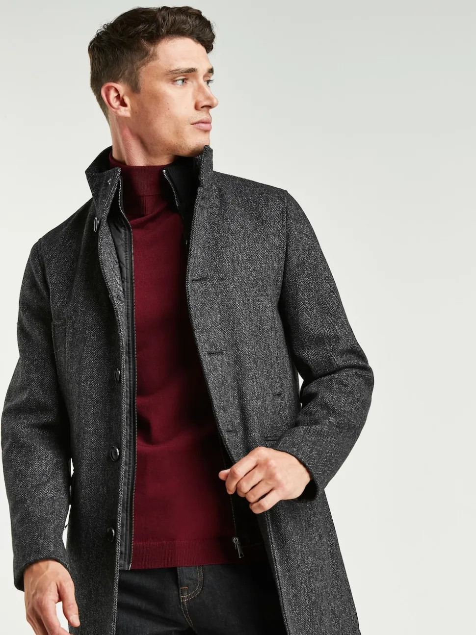 Gris de charbon de bois - Gilet en laine à chevrons Manteau matelassé