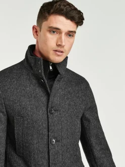 Gris de charbon de bois - Gilet en laine à chevrons Manteau matelassé