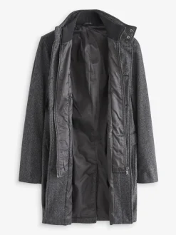 Gris de charbon de bois - Gilet en laine à chevrons Manteau matelassé