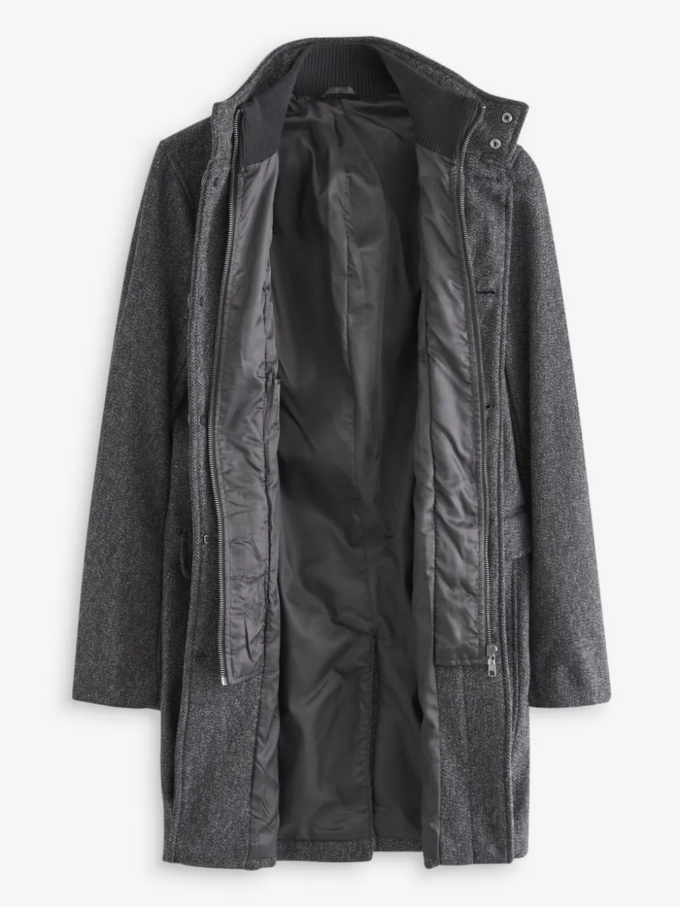 Gris de charbon de bois - Gilet en laine à chevrons Manteau matelassé