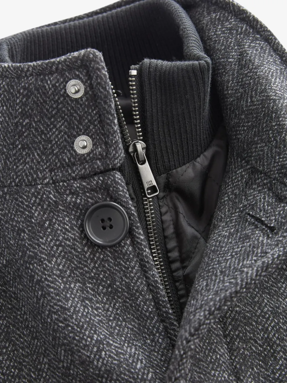 Gris de charbon de bois - Gilet en laine à chevrons Manteau matelassé