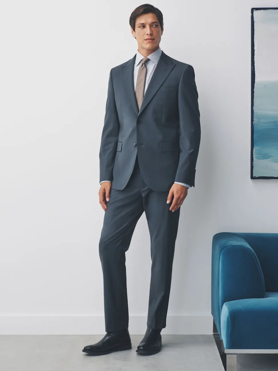 Gris de charbon de bois - Slim Fit (Slim Fit) - Veste de costume Coupe ajustée Motion Flex Mélange en laine