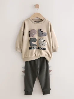 Gris et anthracite à pointes de dinosaures - Ensemble Sweat-shirt et Survêtement (3mois à7ans)