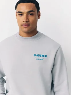 Gris glace - Sweat-shirt avec col ras du cou - Licence graphique Hokusai