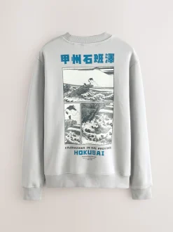 Gris glace - Sweat-shirt avec col ras du cou - Licence graphique Hokusai