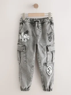Gris Graffiti - Jean cargo à taille élastique (3-16ans)