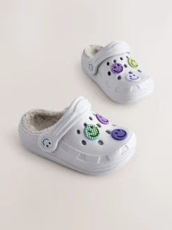 Gris Happy Face - Sabots chaussons doublés chauds