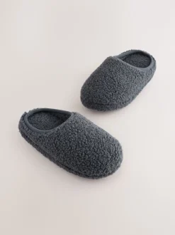Gris imitation peau de mouton - Mules chaussons doublées chaudes