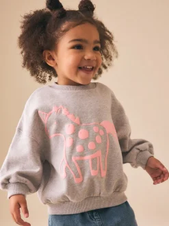 Gris motif licorne - Sweat à col ras du cou (3mths-7yrs)