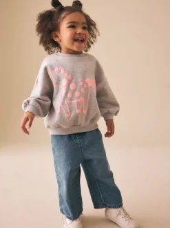 Gris motif licorne - Sweat à col ras du cou (3mths-7yrs)