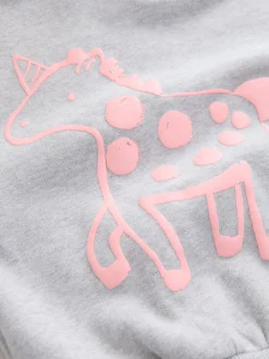 Gris motif licorne - Sweat à col ras du cou (3mths-7yrs)