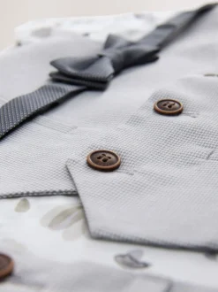 Gris motif pied-de-poule - Gilet/chemises/shorts et noué Cravate (3 {} mois-9ans)