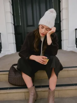 Gris pâle - Bonnet à pompon N. Premium 100% cachemire