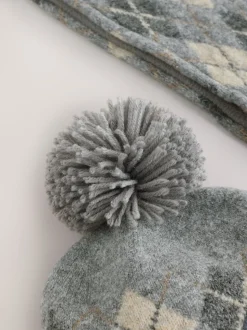 Gris/blanc à losanges - Ensemble chapeau, écharpe et gants 3 pièces (3-16ans)