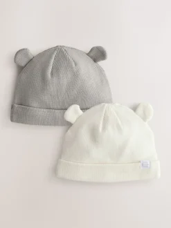 Gris/Blanc - Lot de 2bonnets côtelés pour bébé