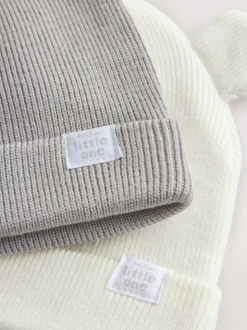 Gris/Blanc - Lot de 2bonnets côtelés pour bébé