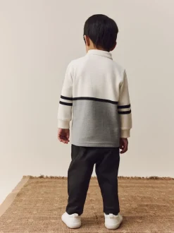 Gris/blanc zippé - Ensemble polo et jogging à manches longues (3mois-7ans)
