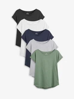 Gris/Blanc/Noir/Bleu marine/Vert kaki - Lot de 5 T-shirts à mancherons