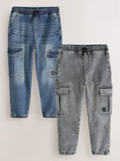 Gris/Bleu - Jean cargo avec taille élastiquée, lot de 2 (3-16ans)
