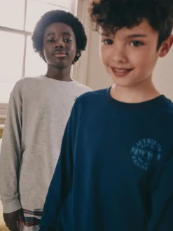 Gris/Bleu - Lot de 2 pyjamas en tissu à carreaux à manches longues (3-16ans)