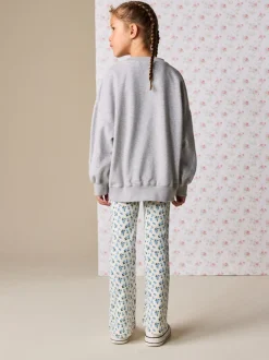 Gris/bleu à slogan fleuri - Ensemble Sweat-shirt et Leggings évasés (3-16ans)