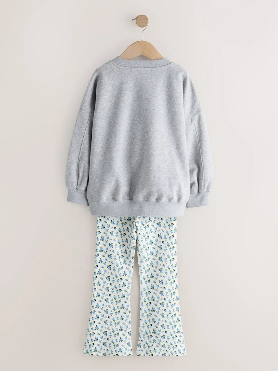 Gris/bleu à slogan fleuri - Ensemble Sweat-shirt et Leggings évasés (3-16ans)