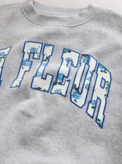 Gris/bleu à slogan fleuri - Ensemble Sweat-shirt et Leggings évasés (3-16ans)