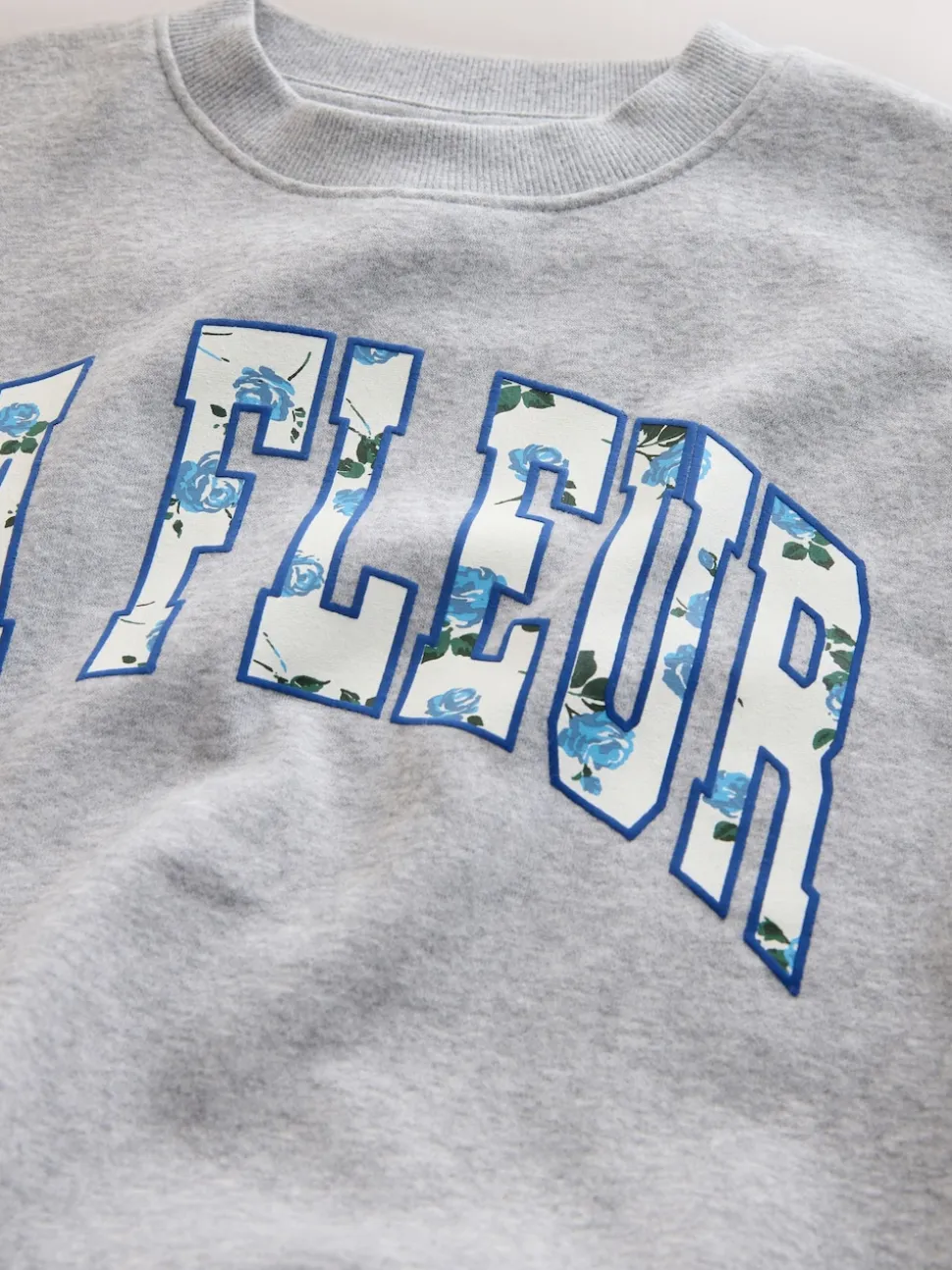 Gris/bleu à slogan fleuri - Ensemble Sweat-shirt et Leggings évasés (3-16ans)