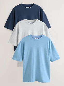 Gris/bleu clair/bleu marine chiné - Coupe ample - T-shirt épais 3 Pack