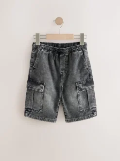 Gris/bleu moyen - Short cargo en jean 100% coton Lot de 2 (3-16ans)