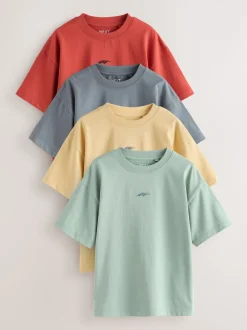 Gris/jaune/minéral/rouge - Lot de 4 T-shirts à Manches courtes avec Logo Graphique sur la Poitrine (3-16ans)