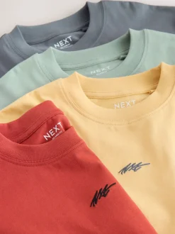 Gris/jaune/minéral/rouge - Lot de 4 T-shirts à Manches courtes avec Logo Graphique sur la Poitrine (3-16ans)