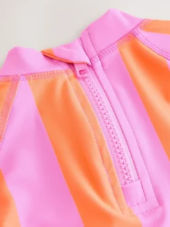 Hibiscus à rayures rose/orange - Ensemble de bain Sunsafe à manches courtes (3mois à10ans)