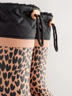 Impression animale brune - Bottes en caoutchouc resserrées