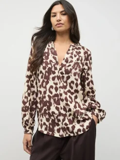 Impression animale rose - Chemisier manches longues à col V