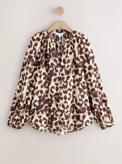 Impression animale rose - Chemisier manches longues à col V