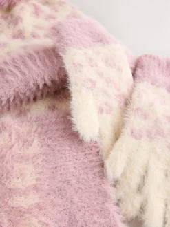 Impression animale rose - Ensemble Bonnet, Gants et Écharpe (3-16ans)