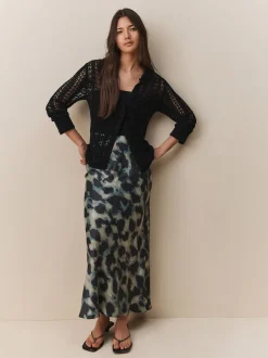 Impression animale verte - Jupe Midi Satin