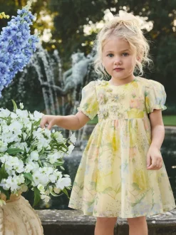 Impression florale jaune - Robe corsage à fleurs (3mois-8ans)