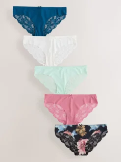 Impression florale noire - No VPL Lace Back Briefs 5 Pack